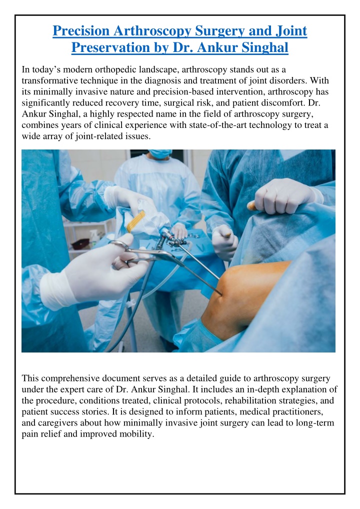 precision arthroscopy surgery and joint n.w