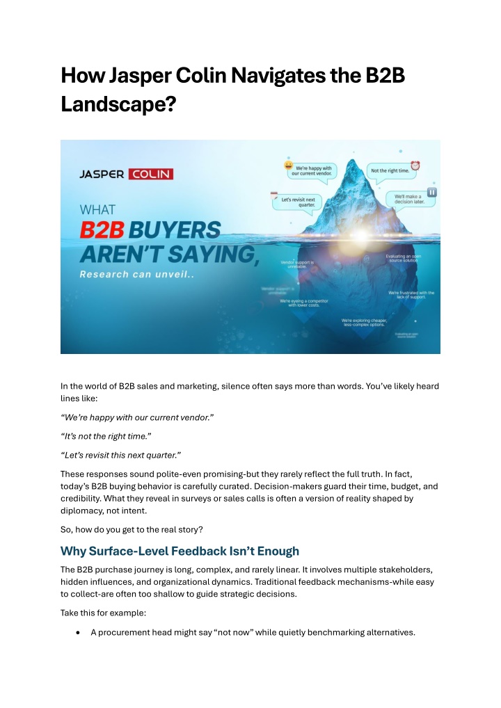 how jasper colin navigates the b2b landscape n.w
