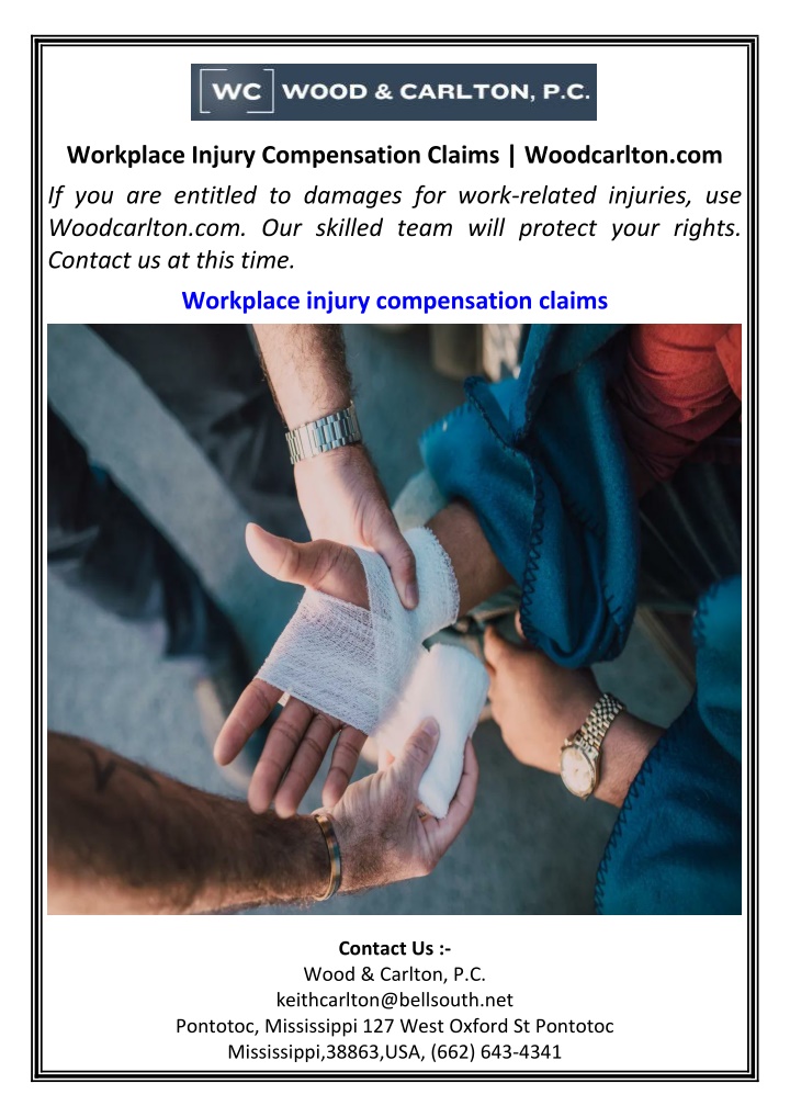 workplace injury compensation claims woodcarlton n.w