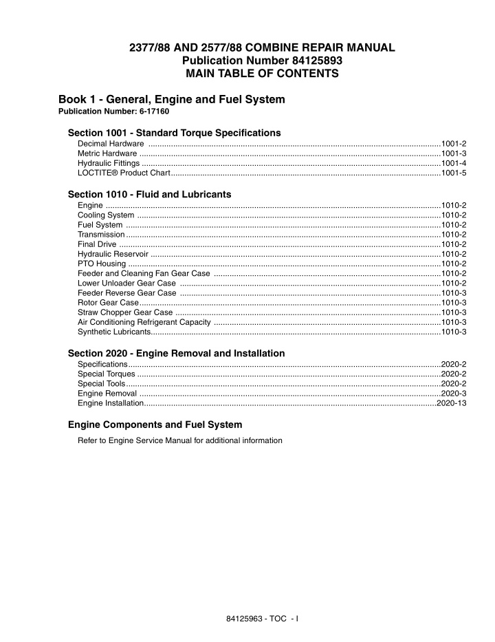 2377 88 and 2577 88 combine repair manual n.w