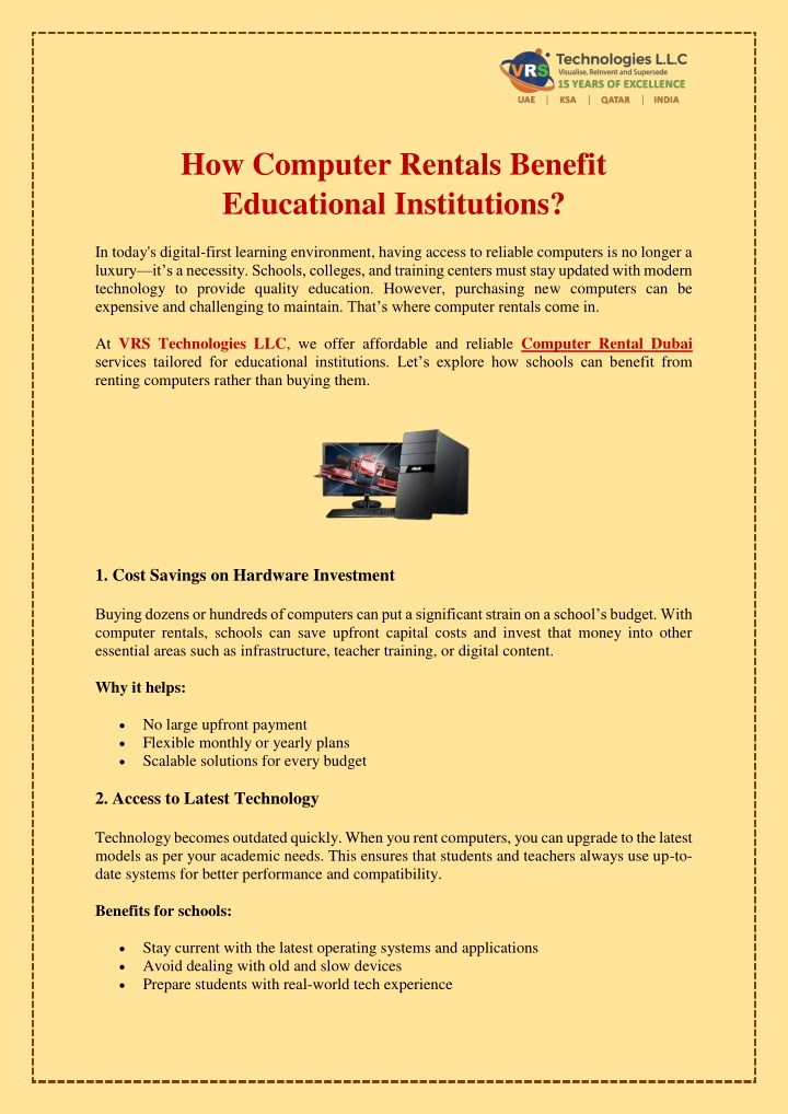 how computer rentals benefit educational n.w