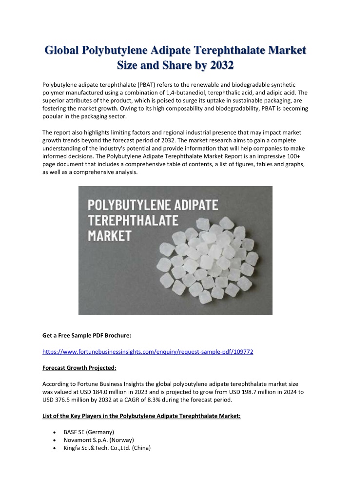global polybutylene adipate terephthalate market n.w