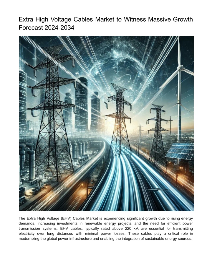 extra high voltage cables market to witness n.w