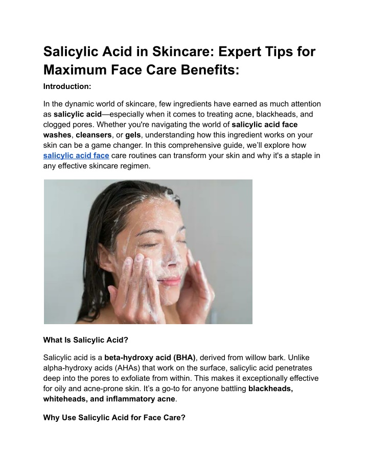salicylic acid in skincare expert tips n.w