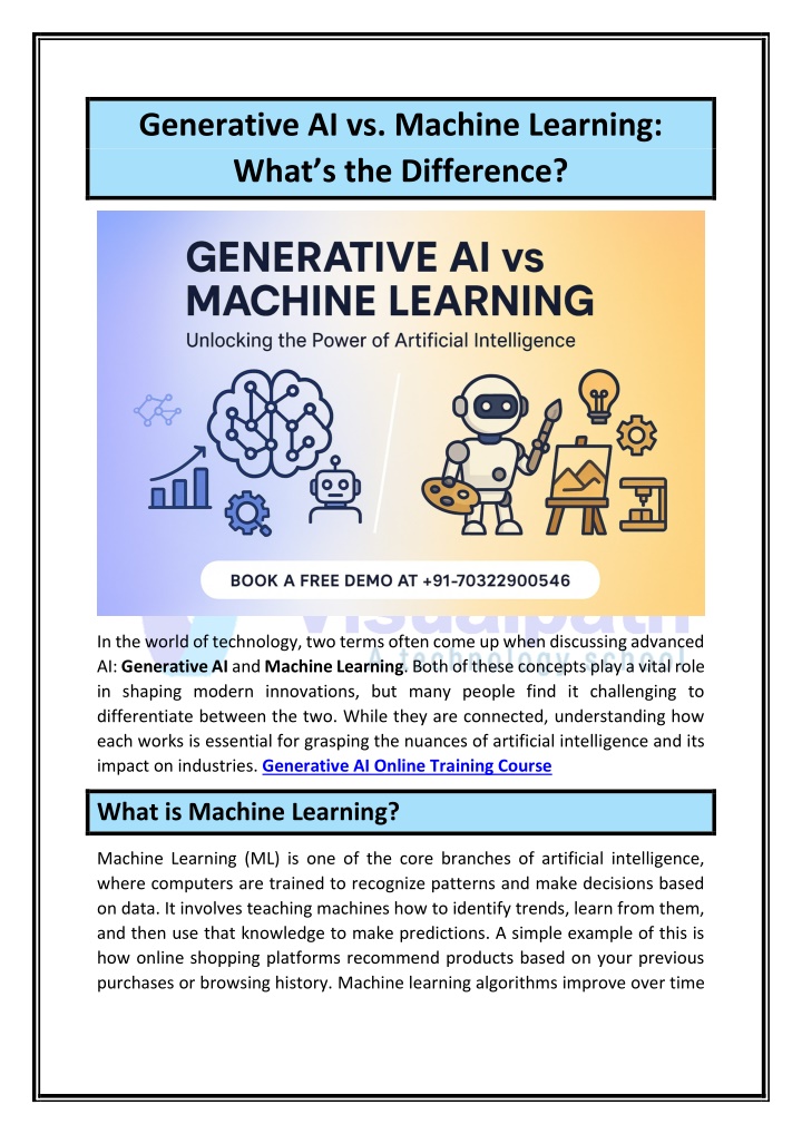 generative ai vs machine learning what n.w