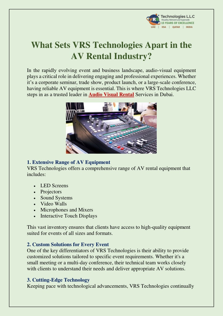 what sets vrs technologies apart in the av rental n.w