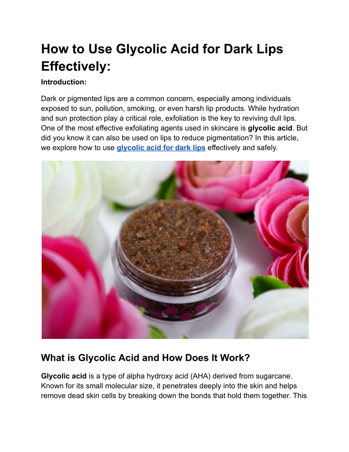 how to use glycolic acid for dark lips effectively n.w