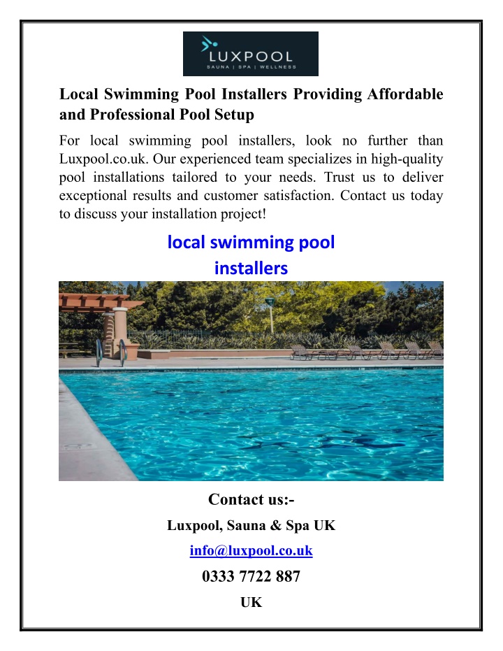 local swimming pool installers providing n.w
