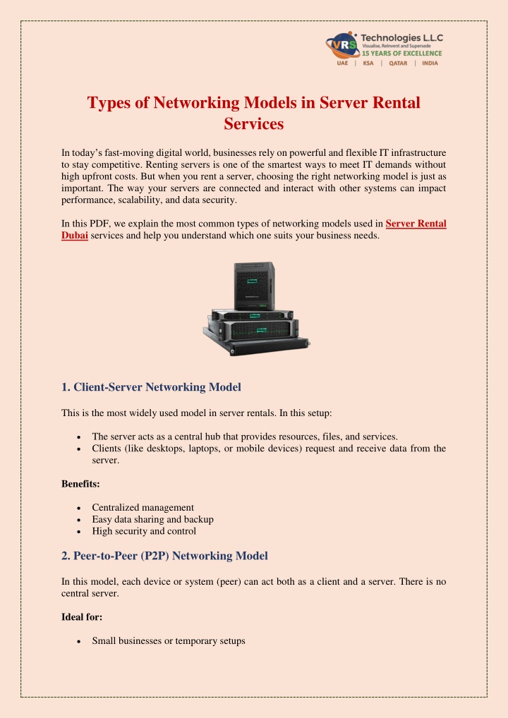 types of networking models in server rental n.w