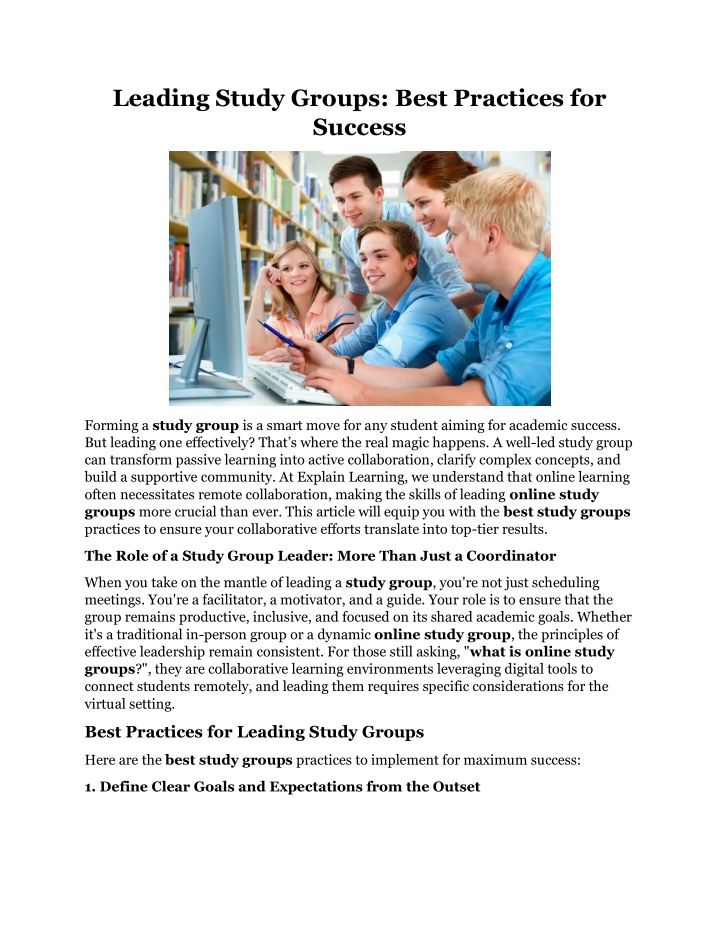 leading study groups best practices for success n.w