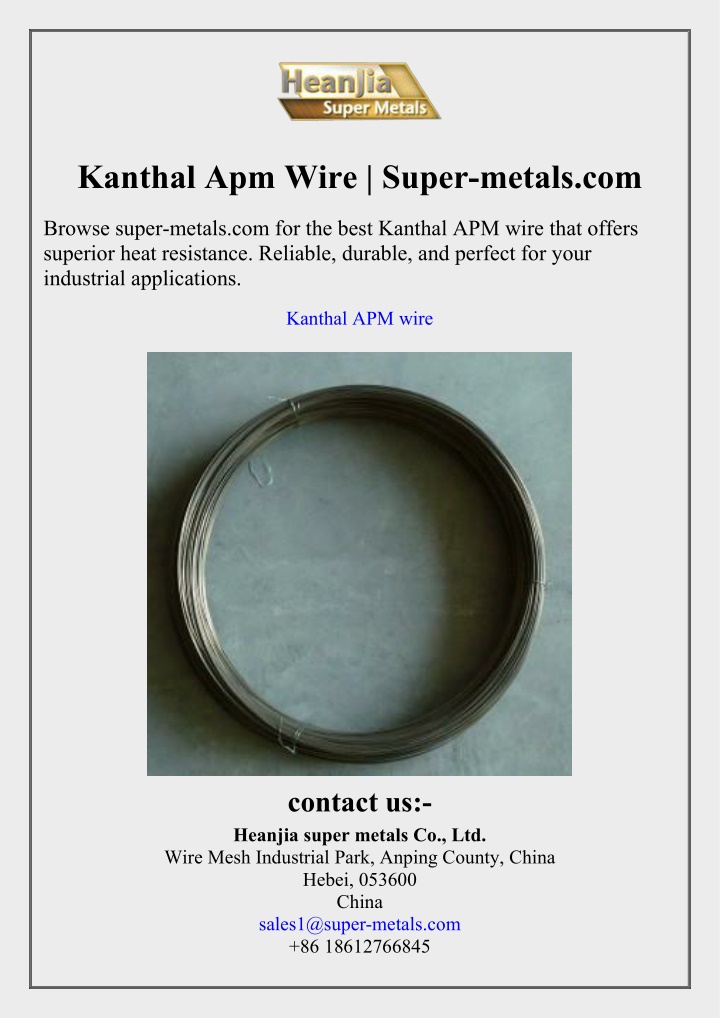 kanthal apm wire super metals com n.w
