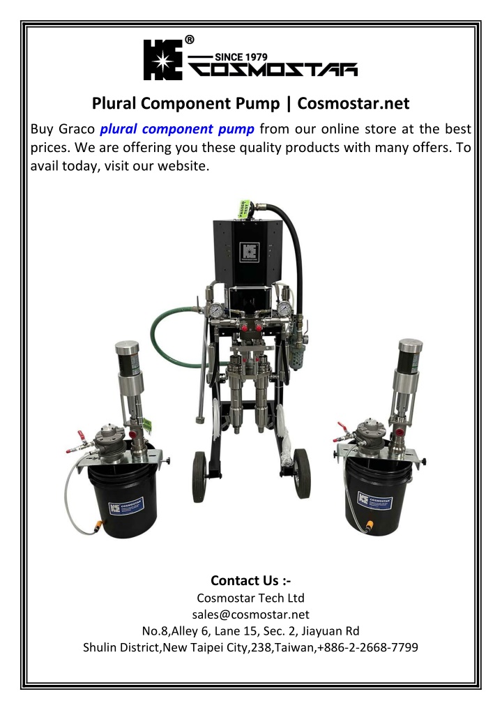 plural component pump cosmostar net n.w