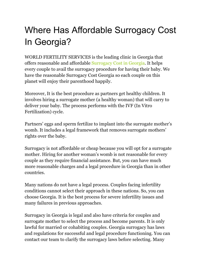 where has affordable surrogacy cost in georgia n.w