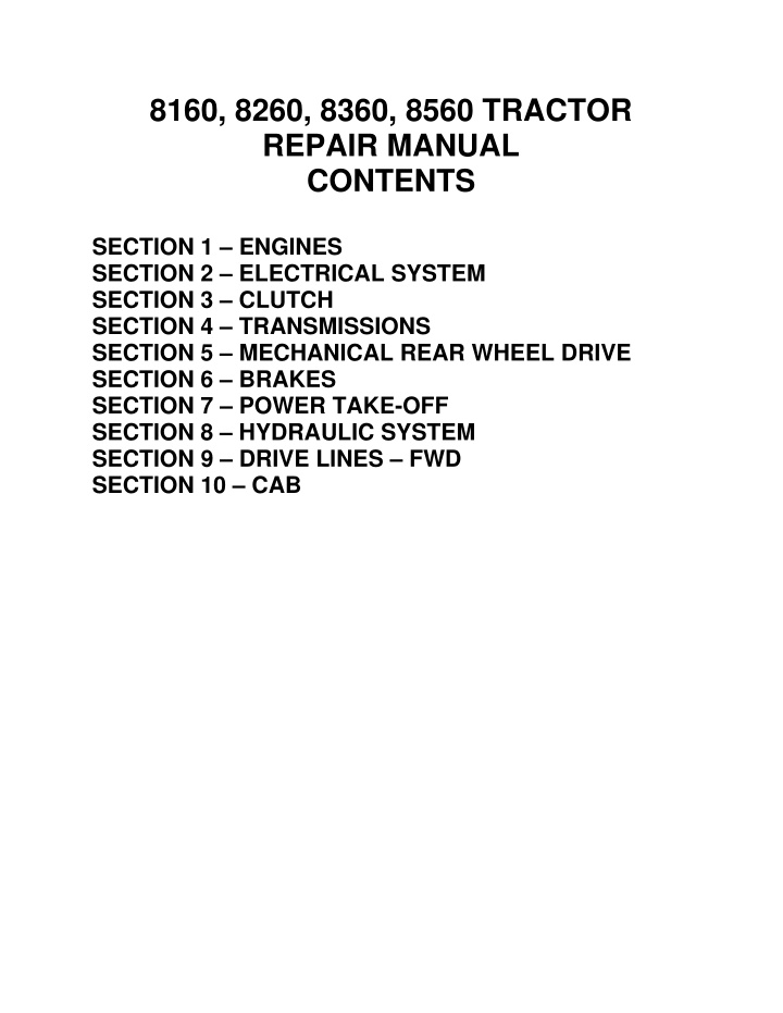 8160 8260 8360 8560 tractor repair manual n.w