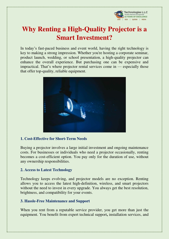 why renting a high quality projector is a smart n.w