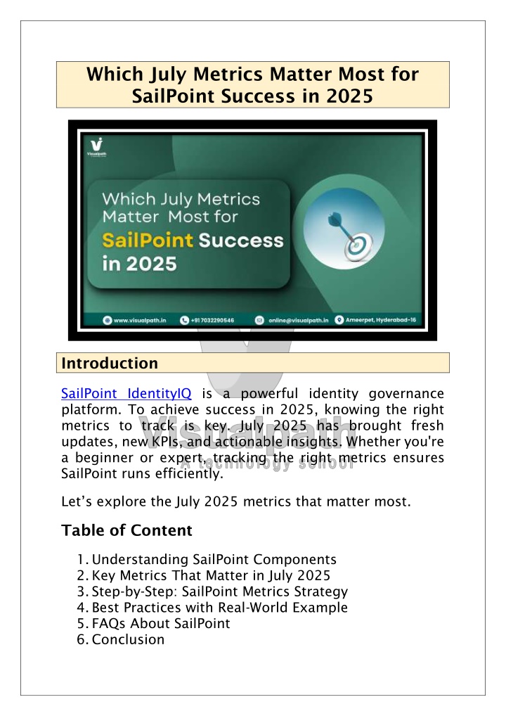 which july metrics matter most for sailpoint n.w