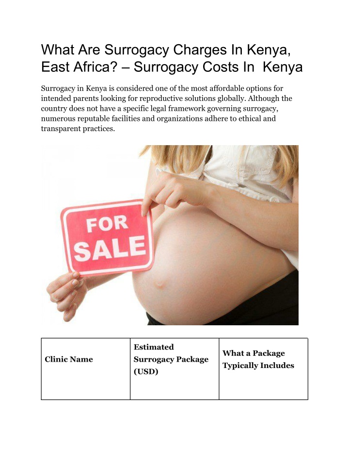what are surrogacy charges in kenya east africa n.w