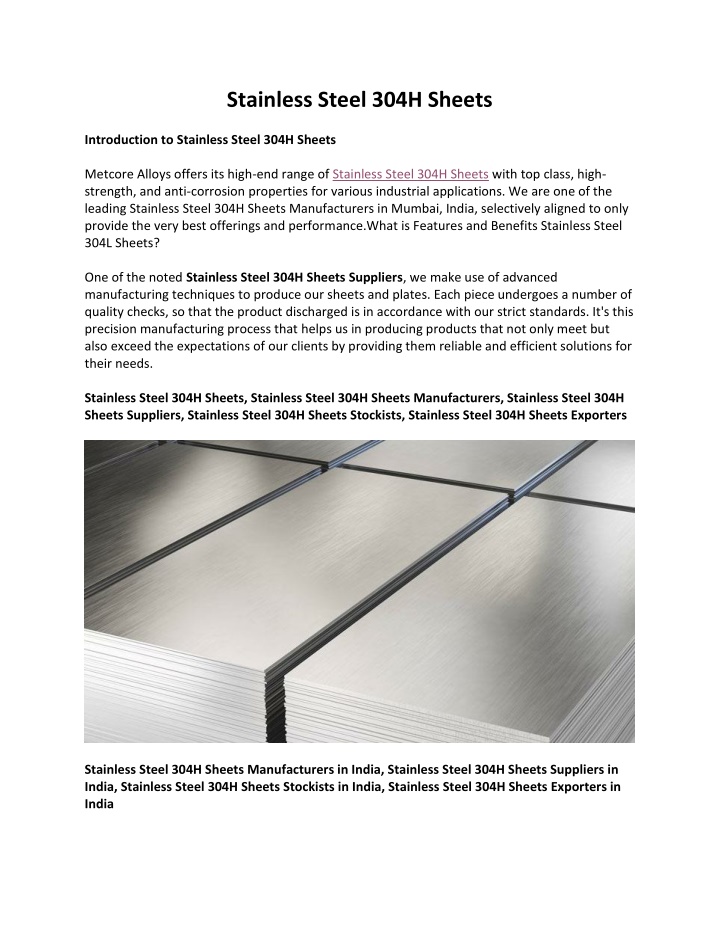 stainless steel 304h sheets n.w