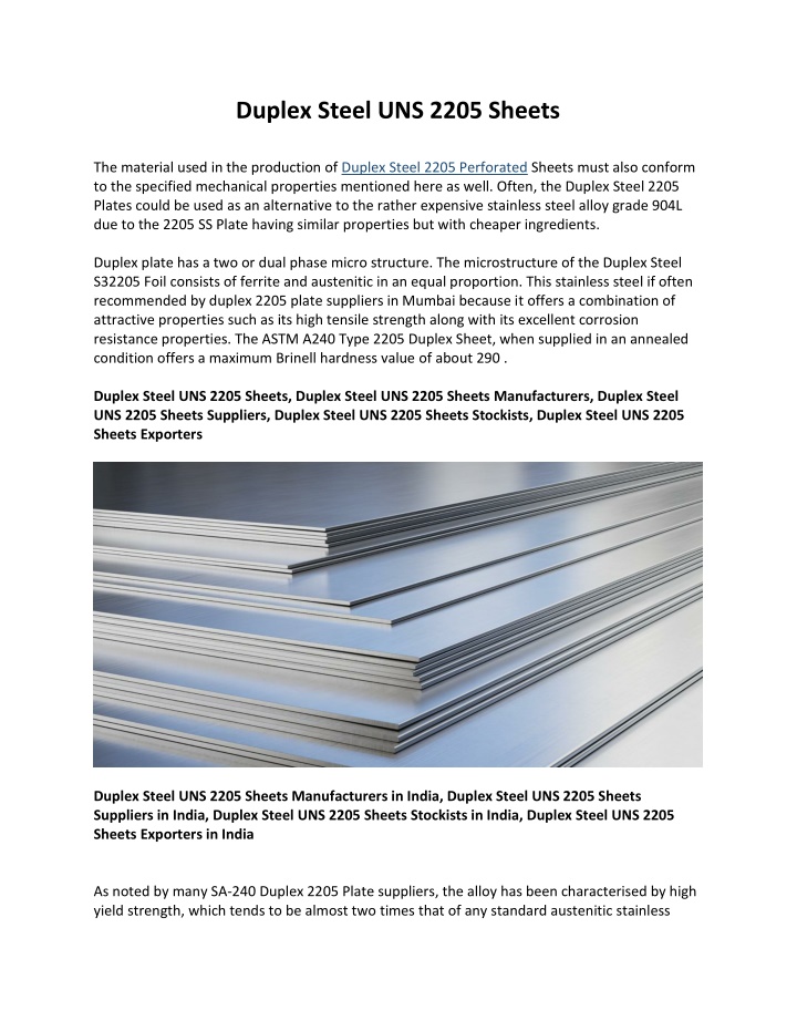 duplex steel uns 2205 sheets the material used n.w