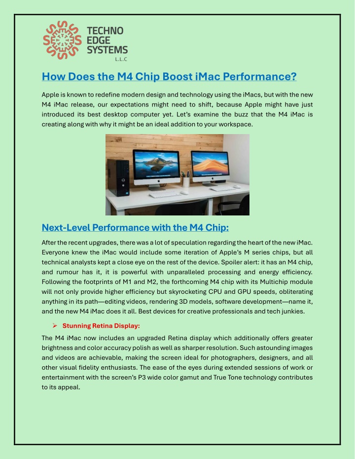 how does the m4 chip boost imac performance n.w