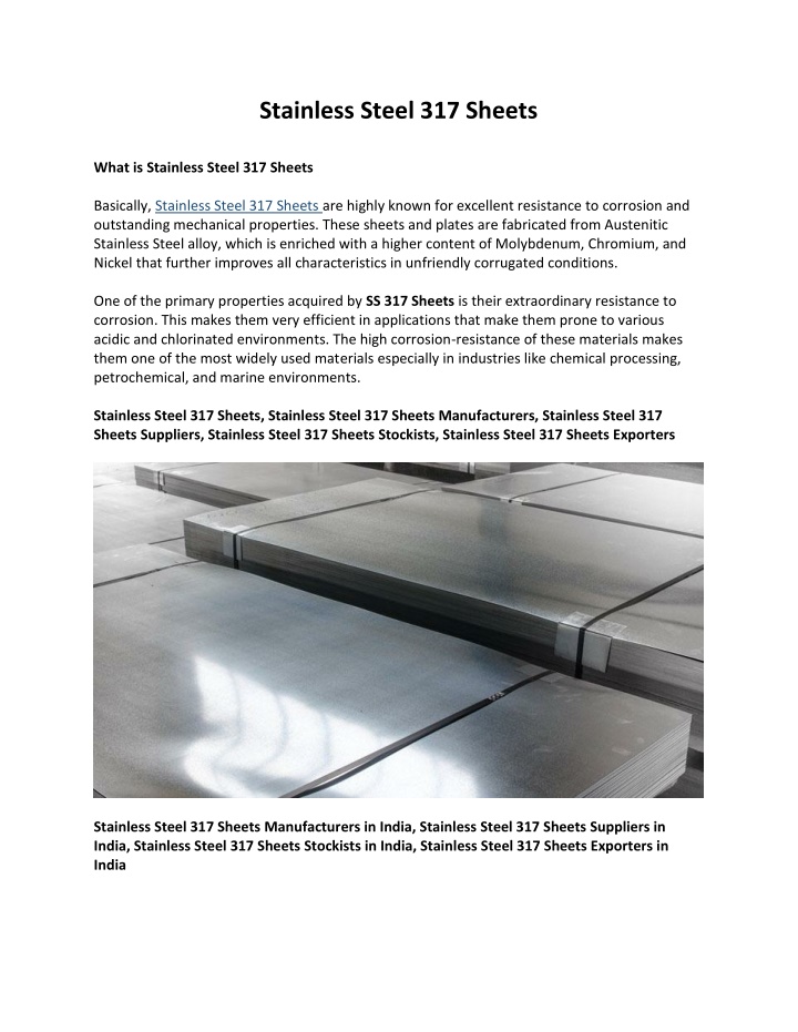 stainless steel 317 sheets n.w