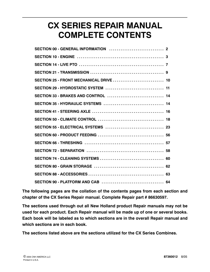 cx series repair manual complete contents n.w