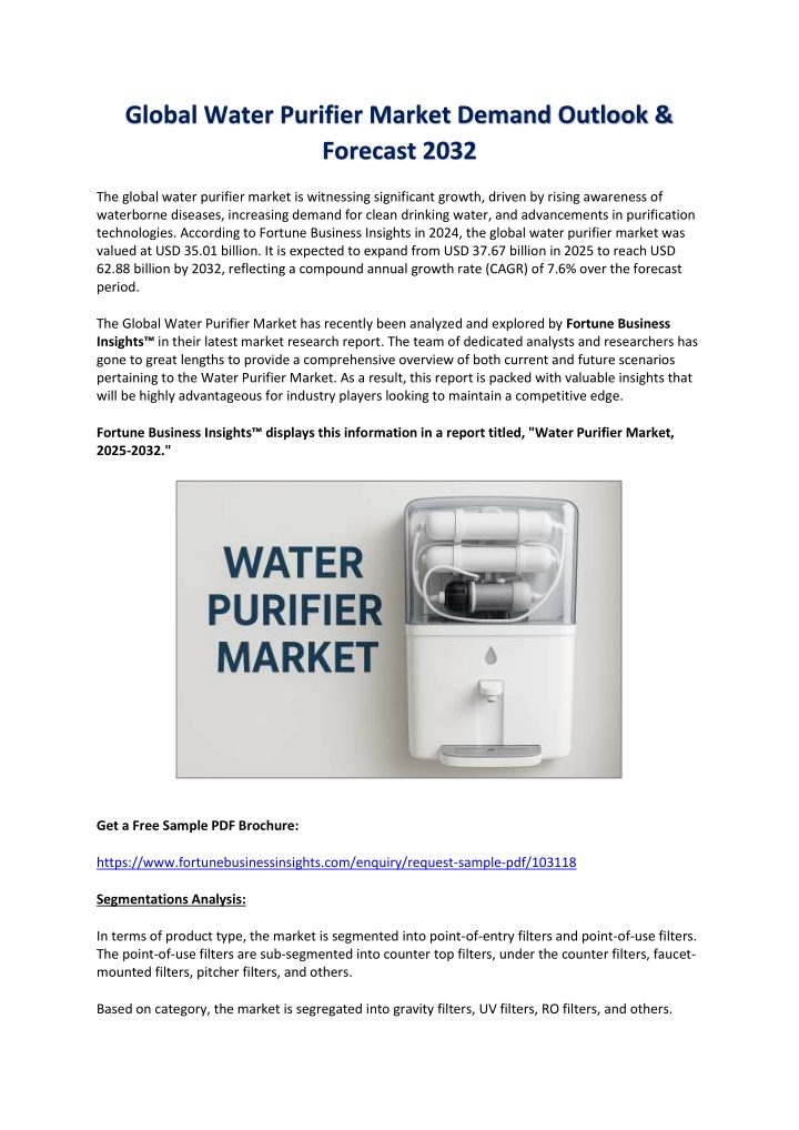 global water purifier market demand outlook n.w