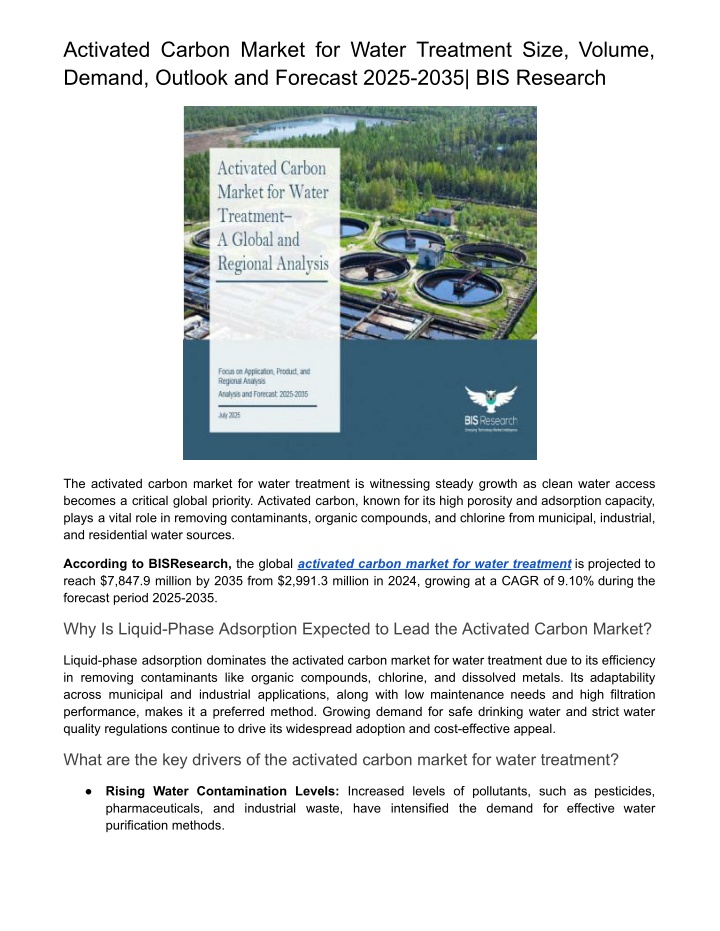 activated carbon market for water treatment size n.w