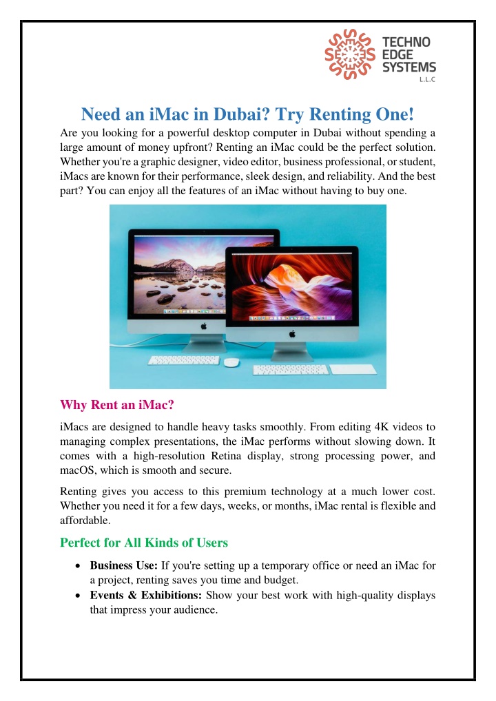 need an imac in dubai try renting n.w