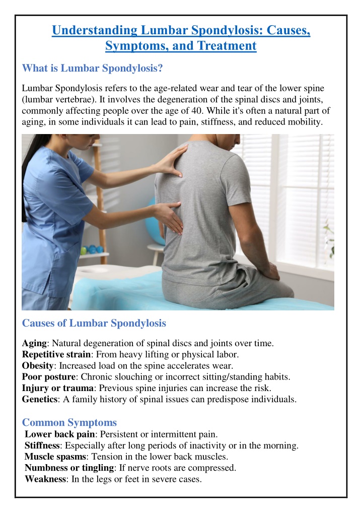 understanding lumbar spondylosis causes symptoms n.w