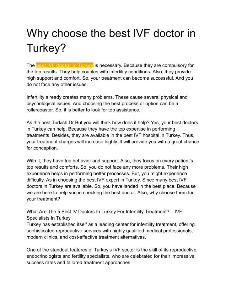 why choose the best ivf doctor in turkey n.w