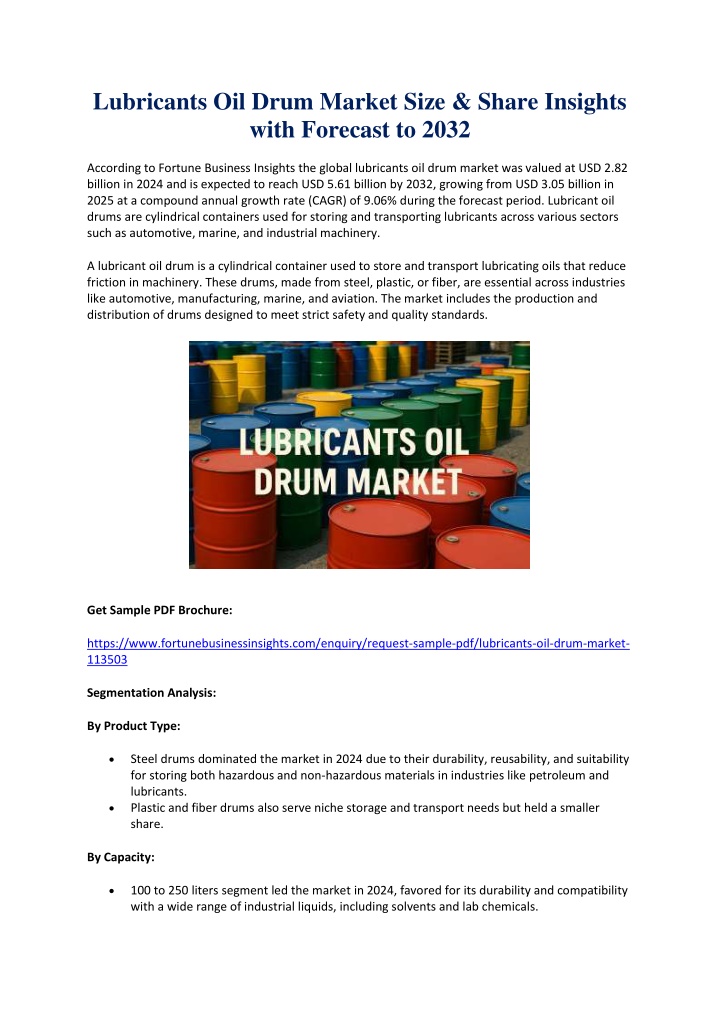 lubricants oil drum market size share insights n.w