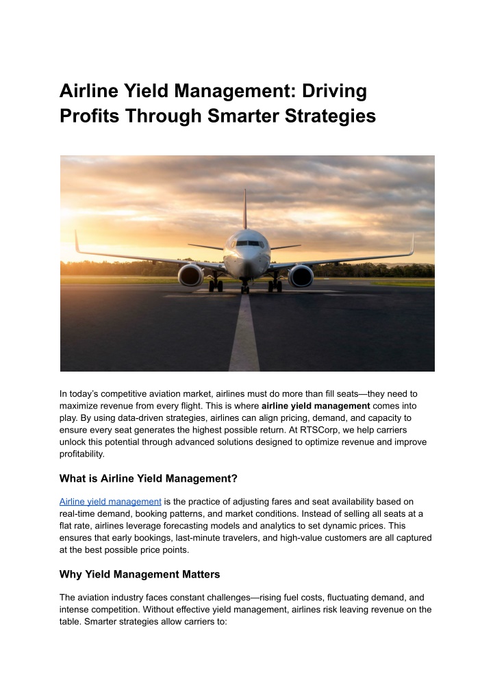 airline yield management driving profits through n.w