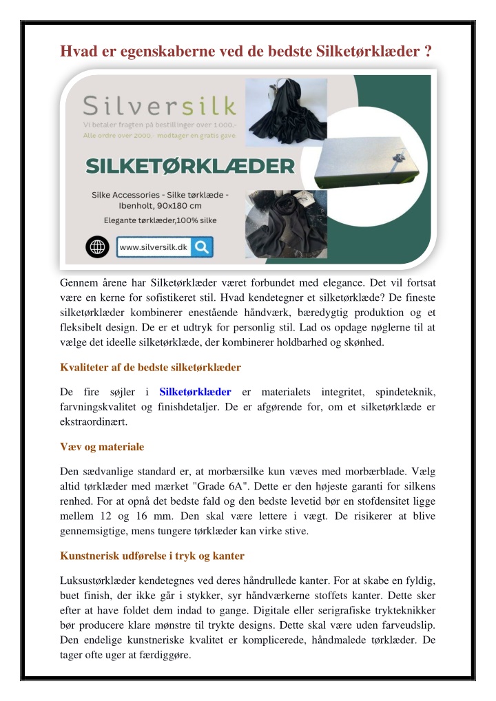 hvad er egenskaberne ved de bedste silket rkl der n.w