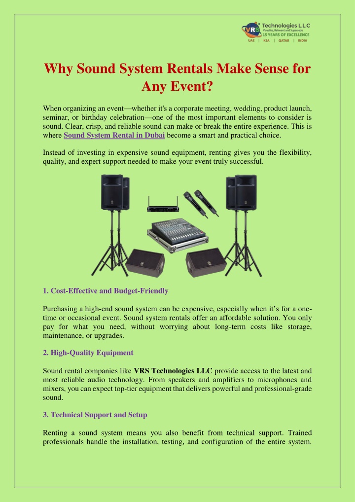 why sound system rentals make sense for any event n.w