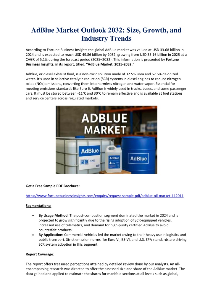 adblue market outlook 2032 size growth n.w