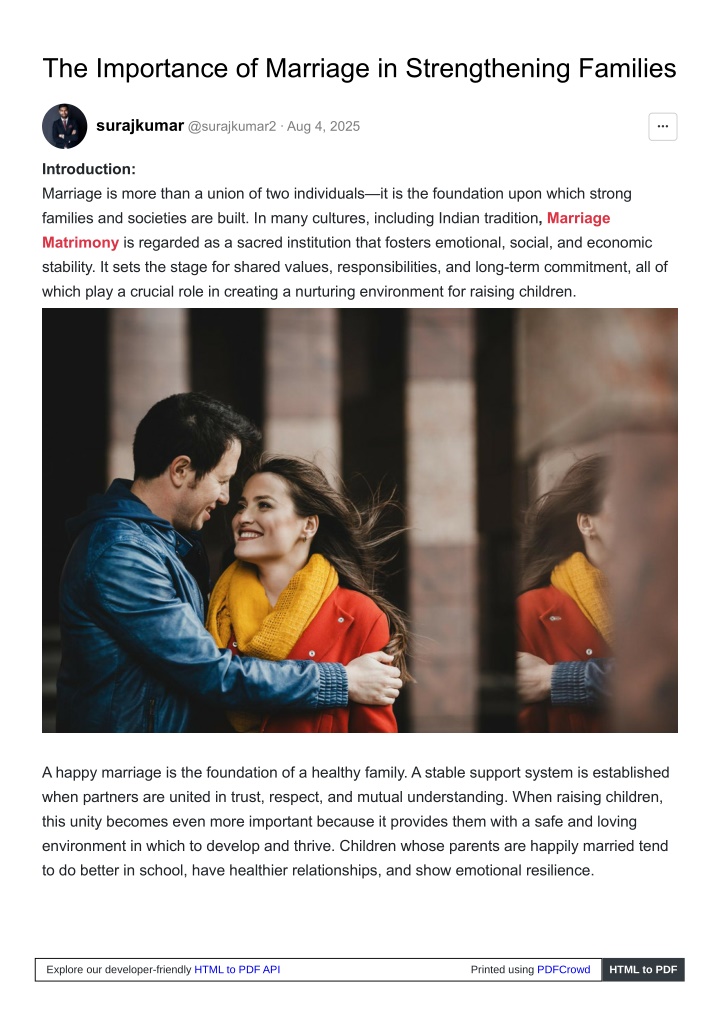 the importance of marriage in strengthening n.w