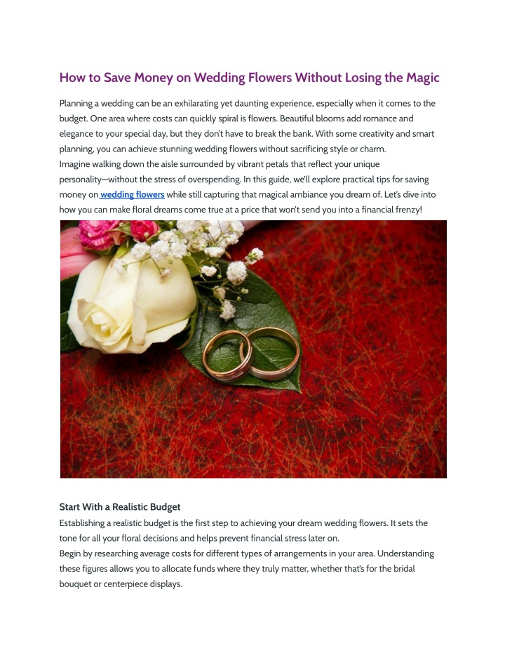 how to save money on wedding flowers without n.w