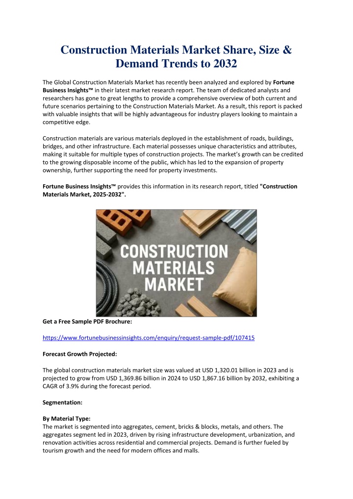 construction materials market share size demand n.w