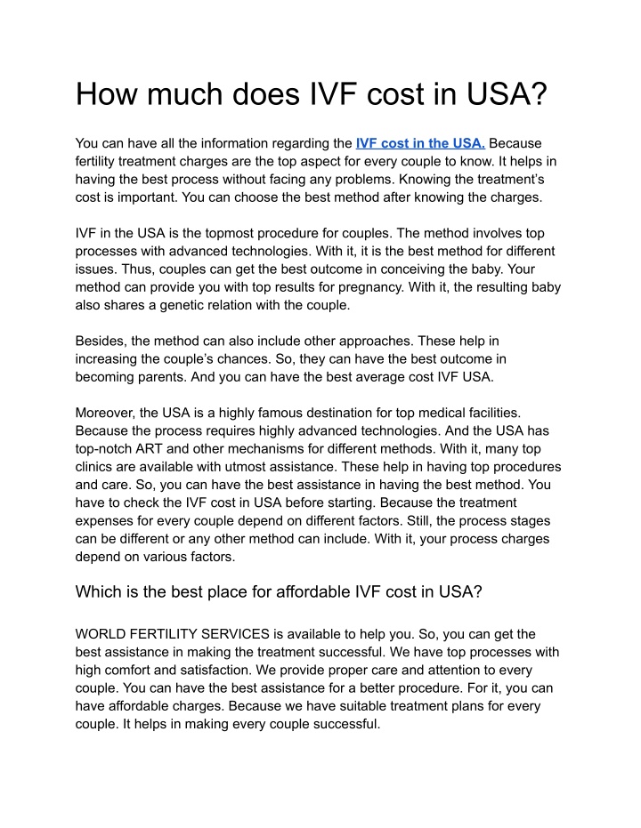 how much does ivf cost in usa n.w