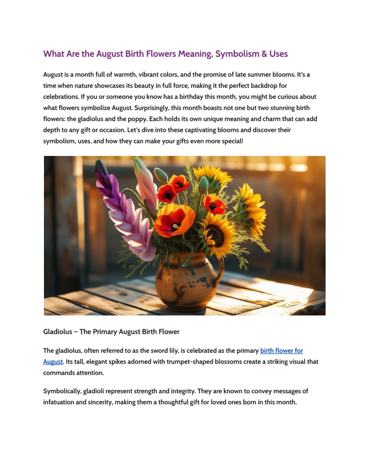 what are the august birth flowers meaning n.w