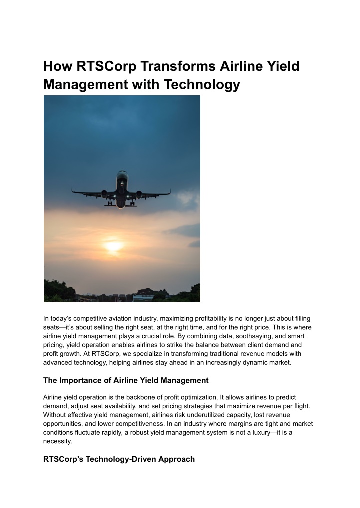 how rtscorp transforms airline yield management n.w