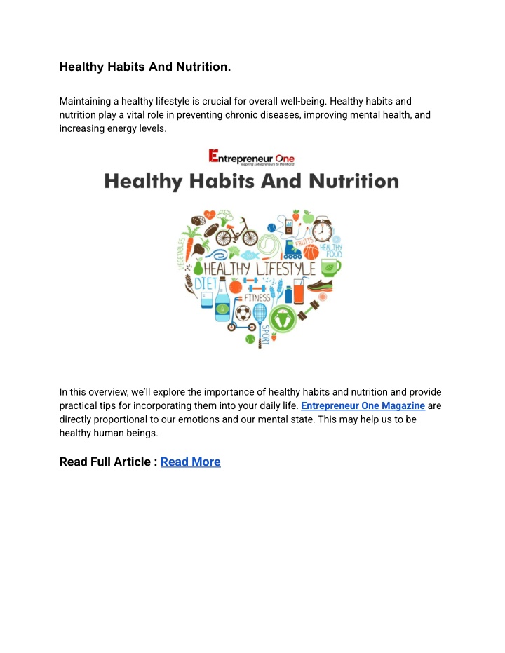 healthy habits and nutrition n.w
