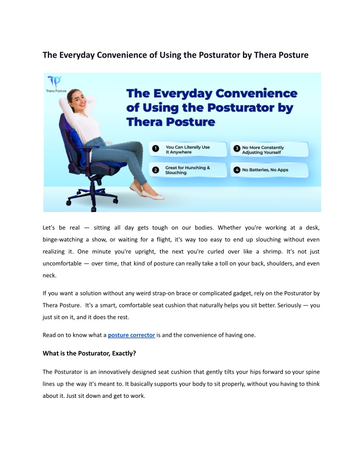 the everyday convenience of using the posturator n.w
