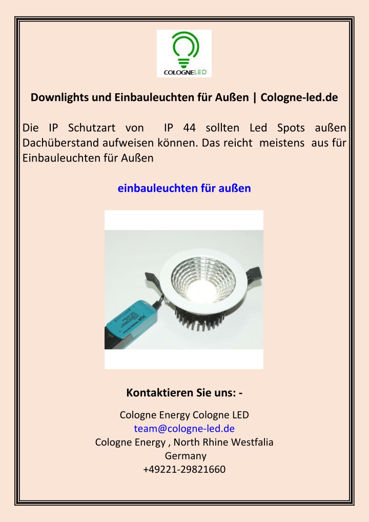 downlights und einbauleuchten f r au en cologne n.w