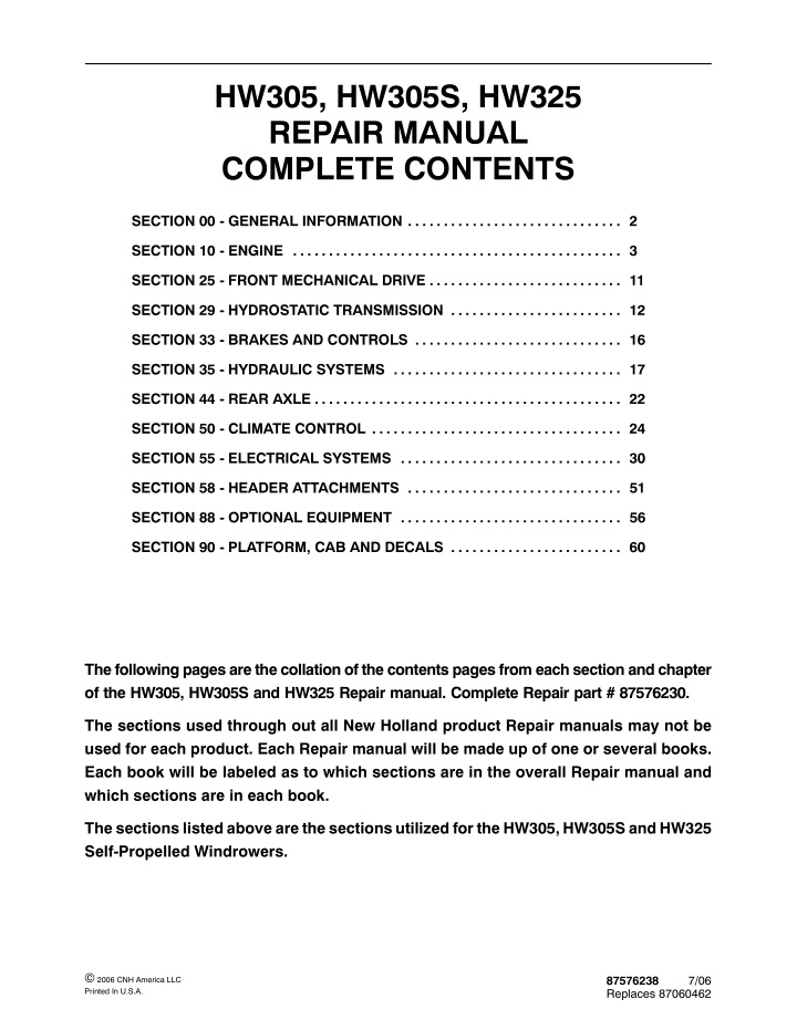 hw305 hw305s hw325 repair manual complete contents n.w