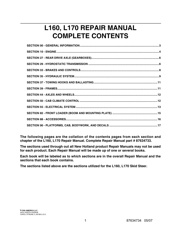 l160 l170 repair manual complete contents n.w