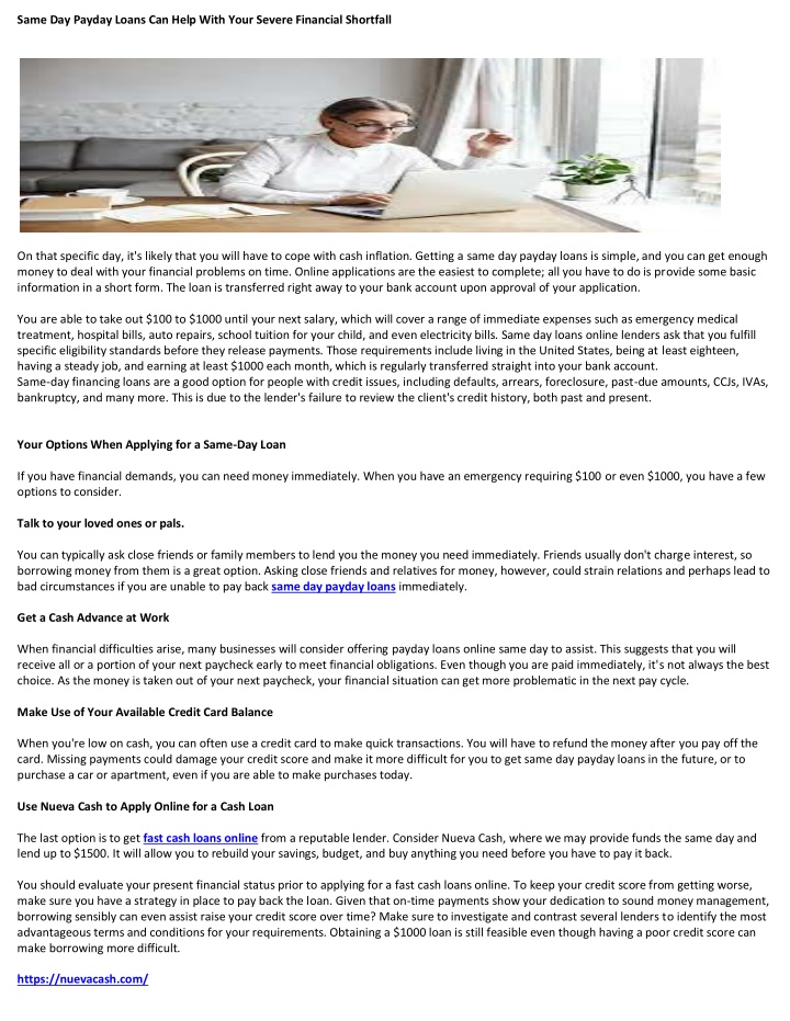 same day payday loans can help with your severe n.w