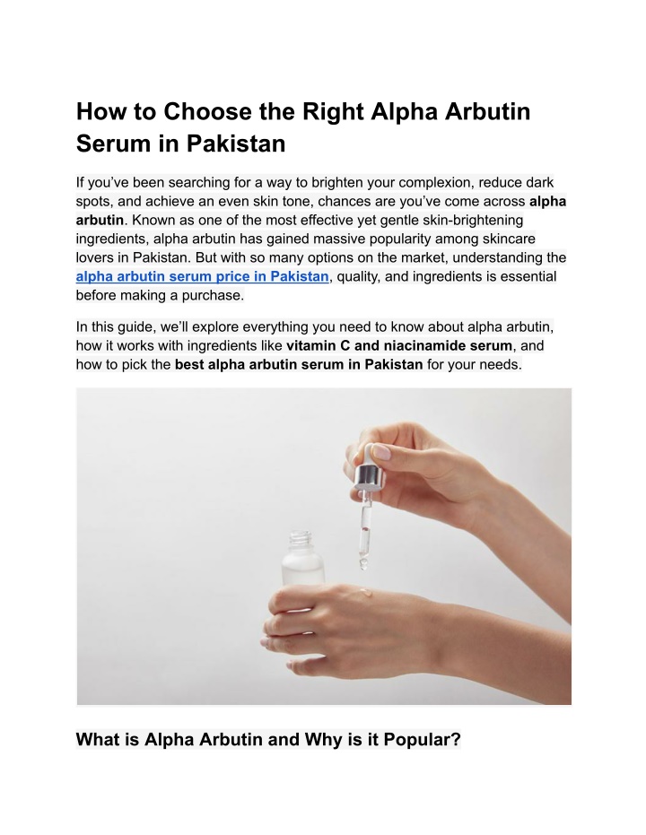 how to choose the right alpha arbutin serum n.w