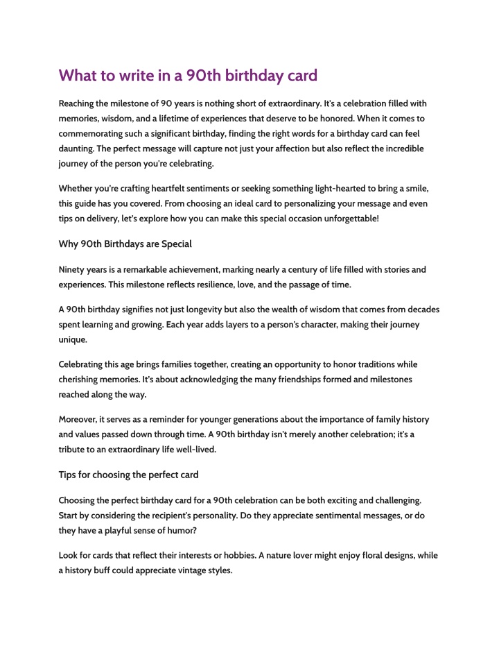 what to write in a 90th birthday card n.w